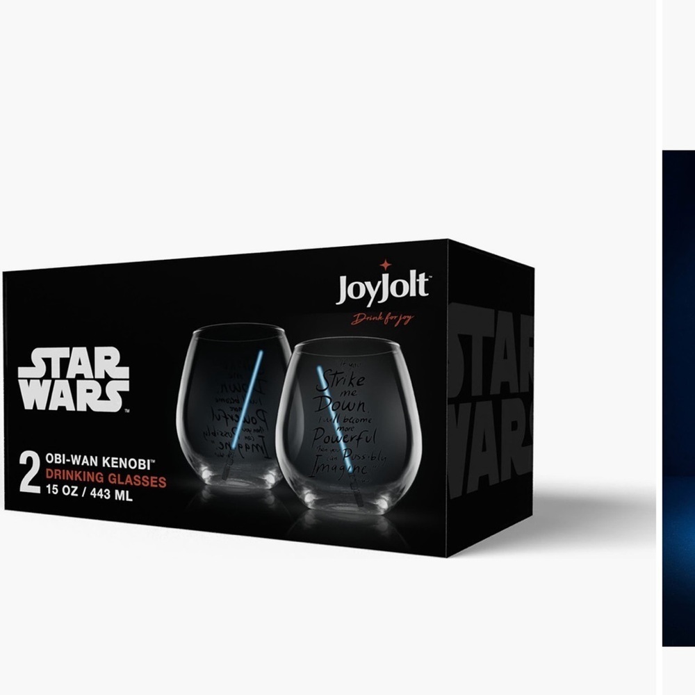 NIB Set of 2 Star Wars JoyJolt Obi-Wan Kenobi Drinking Glasses - Picture 5 of 9